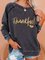Thankful Print Round Neck Long Sleeve Sweatshirt