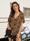 Brown Short Sleeve V Neck Leopard Shirts & Tops