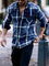 Blue Shirt Collar Cotton-Blend Casual Plaid Shirts & Tops