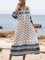 Deep Blue Boho V Neck Tribal 3/4 Sleeve Dresses
