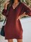 Balloon Sleeve V Neck Cotton Casual Knit Dresses