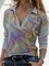 Vintage Long Sleeve V Neck Geometric Floral Printed Plus Size Statement Casual Tops