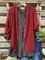 Red Cotton-Blend Long Sleeve Plain V-Neck Outerwear