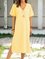 Yellow Short Sleeve Cotton V Neck Dresses
