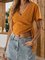 Mustard V Neck Short Sleeve Shift Cotton Shirts & Tops
