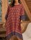 Red Paneled 3/4 Sleeve Casual Dresses
