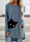 Casual Crew Neck Cats Print Shirts & Tops