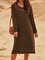 Red Long Sleeve V Neck Cotton-Blend Dresses