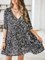 Black Half Sleeve Cotton-Blend V Neck Dresses