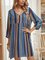 Blue Long Sleeve Cotton-Blend Crew Neck Dresses