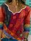 Cotton-Blend V Neck Vintage Striped Shirts & Tops