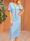 Blue A-Line V Neck Solid Casual Dresses