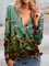 New Women Fashion Plus Size Holiday Vintage Floral Long Sleeve Casual V Neck Shirts & Tops
