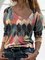Color Block Casual V-Neckline Long Sleeve Blouses