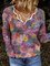 Floral Long Sleeve Printed Cotton-blend V neck Vintage Winter Pink Top