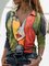 Abstract Graphic Long Sleeve V-neck Casual Shirts & Tops