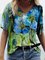 New Women Fashion Plus Size Casual Colorful Flower Painting Short Sleeve Casual Shirts & Tops