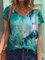 Colorful Flower Painting V Neck Casual Shift Shirts & Tops