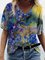 Colorful Flower Painting Short Sleeve Shift Casual Shirts & Tops