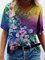 Colorful Flower Painting Casual Shift Short Sleeve V Neck Shirts & Tops