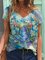 Colorful Flower Painting V Neck Shirts & Tops