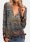 Women's Landscape Print Long Sleeve V-Neck Zip T-Shirt