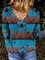 Blue and Black Vintage Style Long Sleeve Floral Print Shift Casual Sweatshirt