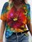 Casual V Neck Floral Short Sleeve Shirts & Tops