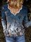 Women Casual Flowers Print V Neck Sweater