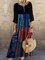 Ethnic Print Patchwork Long Sleeve Vintage Maxi Dress