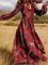 Women Vintage Floral Print V-Neck Back Zipper Puff Sleeve Maxi Dresses