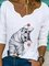 Animal Casual V-Neckline Long Sleeve Blouses