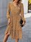 Floral Printed V Neck Long Sleeve Midi Dress