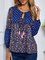 Long Sleeve Crew Neck Printed Boho Top