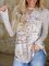 Leopard print stitching long-sleeved v-neck casual and comfortable T-shirt top