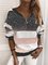 Color Block Sequin V Neck Long Sleeve Sweatshirt Pullover