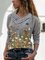 Animal Casual V-Neckline Long Sleeve Blouses