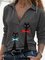 Geometric V-Neckline Long Sleeve Casual T-shirts