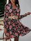 V Neck Floral Long Sleeve Mini Dress