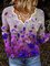 New Wwomen Fashion Plus Size Purple Casual Floral Vintage Long Sleeve V Neck Shirts Tops