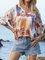 Coffee Layered Tie-Dyed Boho V Neck Floral Shirts & Tops