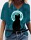 Casual Short Sleeve Cat Printed Shirts & Tops