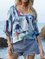 Blue Tie-Dyed Abstract Short Sleeve V Neck Shirts & Tops