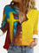 Print Patchwork Lapel Long Sleeve Plus Size Button Shirt