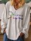 white Long Sleeve v neck Casual Cotton-Blend Sweatshirt