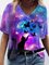 Cat Butterfly Illusion Starry Sky Painting Print T-shirt