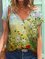 Floral-Print V Neck Floral Short Sleeve Shirts & Tops