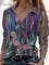 Floral-Print Shawl Collar Long Sleeve Floral Shirts & Tops