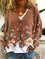 Casual Floral Shift V Neck Outerwear