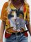 Short Sleeve Animal Cat Shirts & Tops